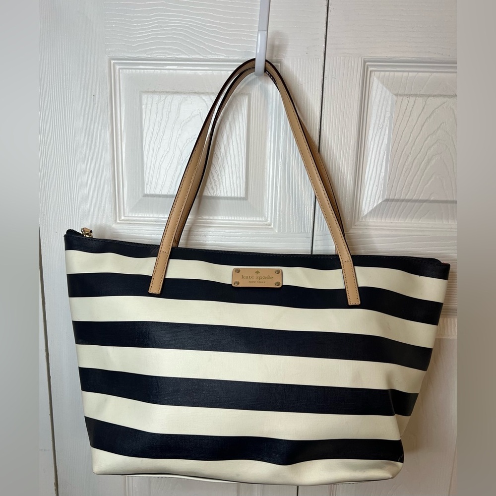 Kate Spade New York Navy White Stripe Nautical Tote Bag Purse Handbag